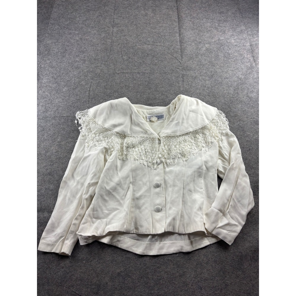 VTG Jessica Howard‎ Crochet Lace Fringe Portrait Collar Jacket Women 14 Prep 80s